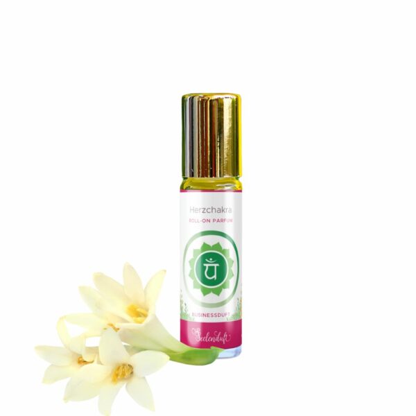 Herzchakra Roll-On Parfuem mit aetherischen oelen fuer Heilung, Mitgefuehl und harmonische Beziehungen, handgefertigt von Seelenduft